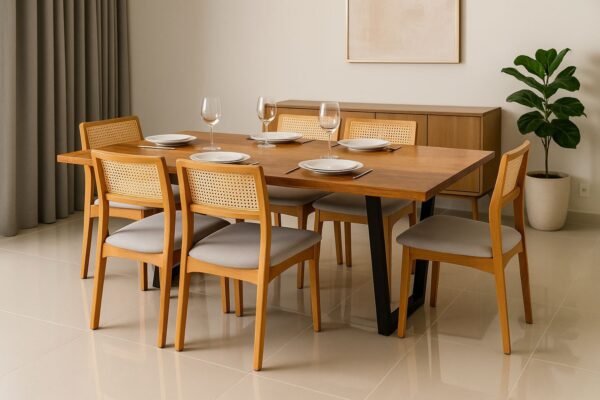 Mesa De Jantar Industrial Tampo Madeira Maciça 240x90x78cm - Image 2