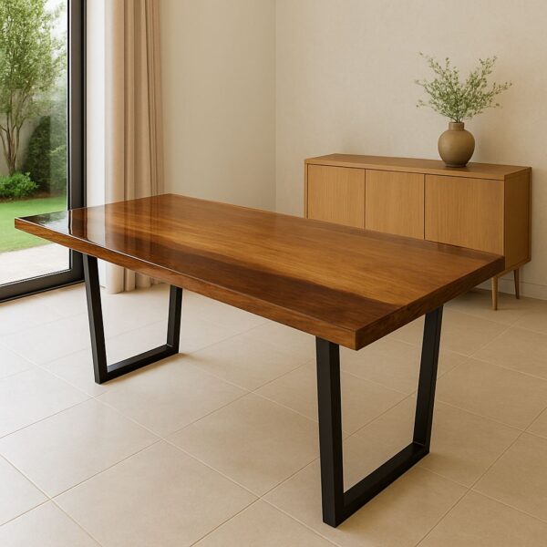 Mesa De Jantar Industrial Tampo Madeira Maciça 170x90 Resinada
