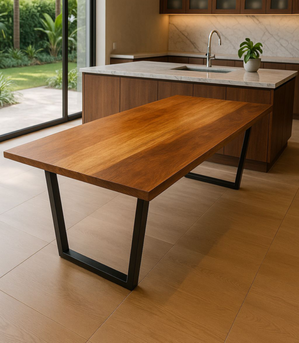 Mesa De Jantar Industrial Tampo Madeira Maciça 240x90x78cm - Image 5