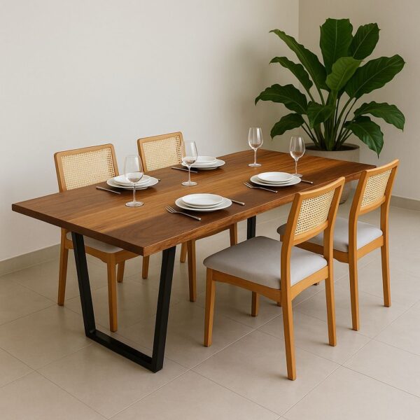 Mesa De Jantar Industrial Tampo Madeira Maciça 250x90x78 - Imagem 4